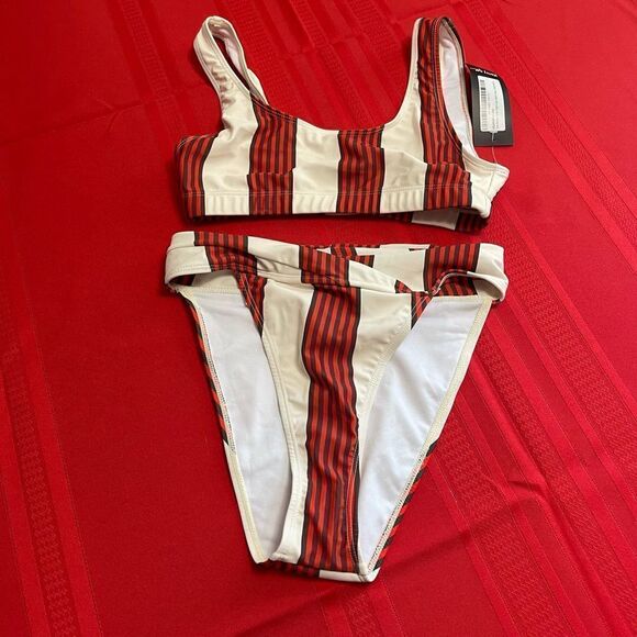 NWT Nasty Gal Stripe High Rise Bikini Set Size 2 NEW - Picture 1 of 10